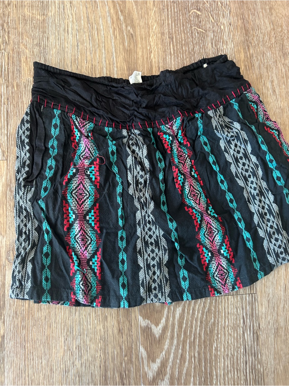 Billabong Black Mini Skirt with Teal, Pink & Gray Aztec Stripe M